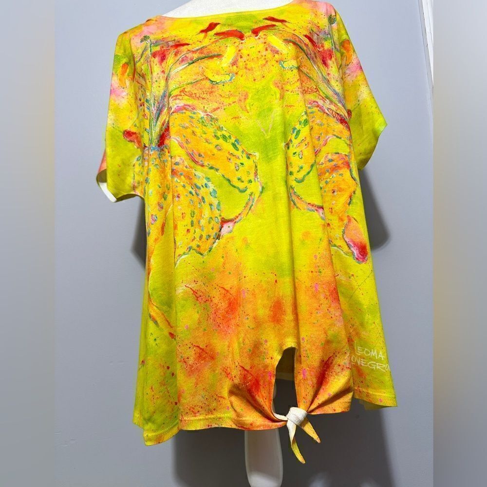 Leoma Lovegrove Top Womens XXL Multicolor Artsy Tie Front Dolman Sleeve
